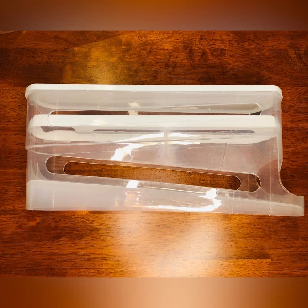 NEW Plastic Clear & White 24 Egg Dispenser - Open box.